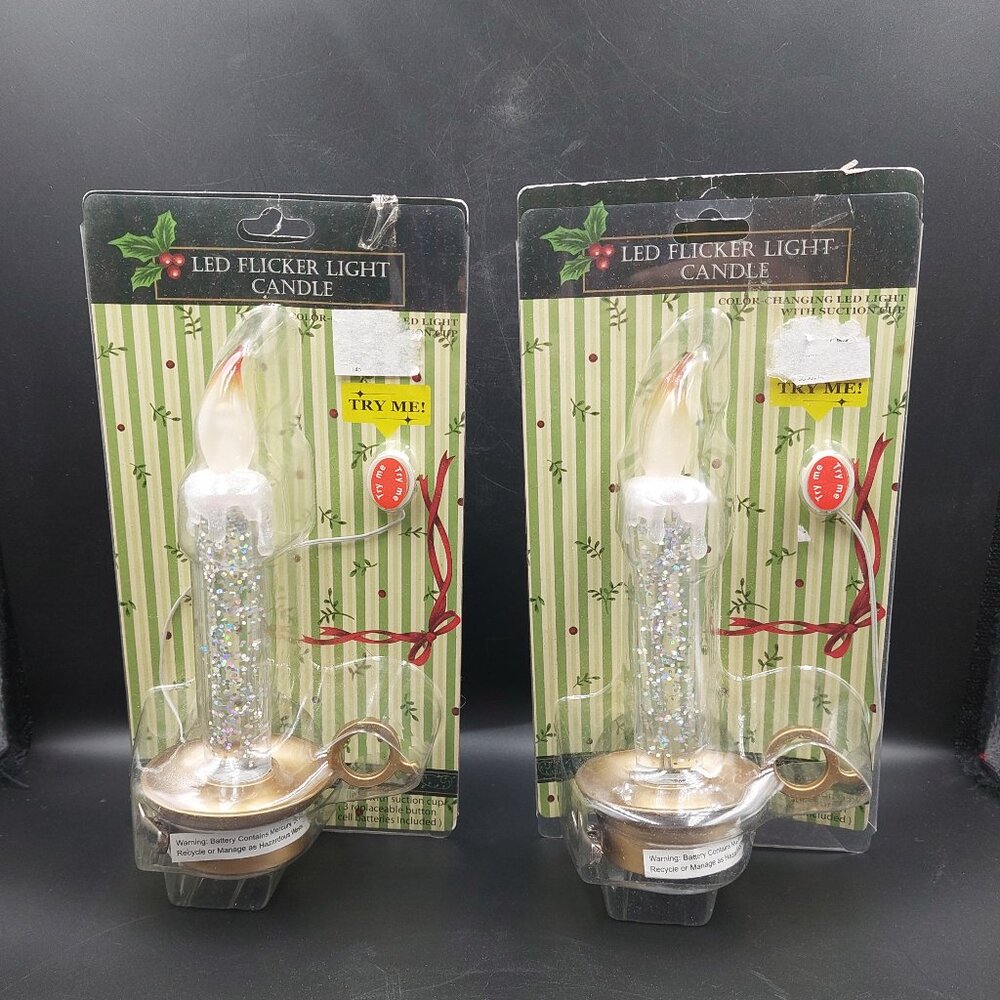2 Vintage NIP Big Lots LED Flicker Light Glitter Candles Christmas Holiday
